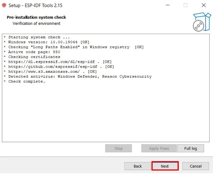 Начало установки ESP-IDF-Tools