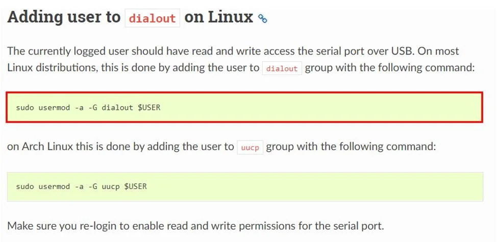 Страница с объяснением добавления пользователя в систему dialout в Linux Страница с объяснением добавления пользователя в систему dialout в Linux