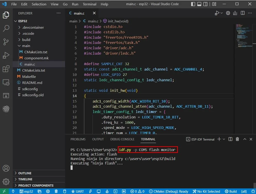 Команда для прошивки платы ESP32 в VS Code Команда для прошивки платы ESP32 в VS Code