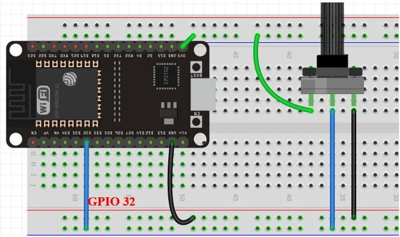Принципиальная схема проекта для демонстрации работы АЦП в ESP32 Принципиальная схема проекта для демонстрации работы АЦП в ESP32
