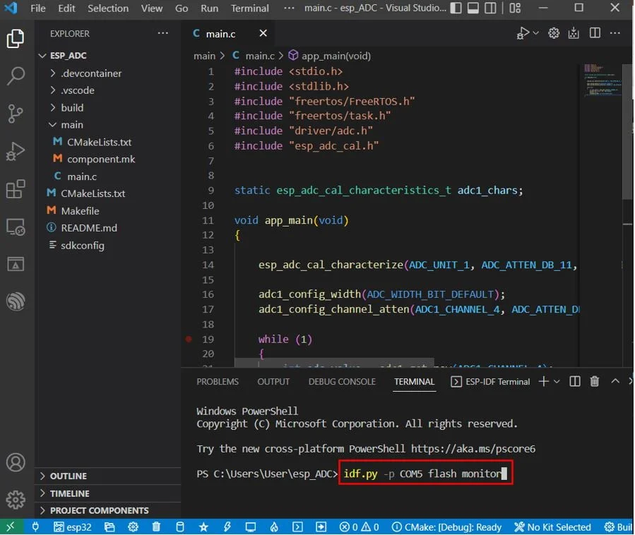 Ввод команды в VS Code для прошивки ESP32 Ввод команды в VS Code для прошивки ESP32