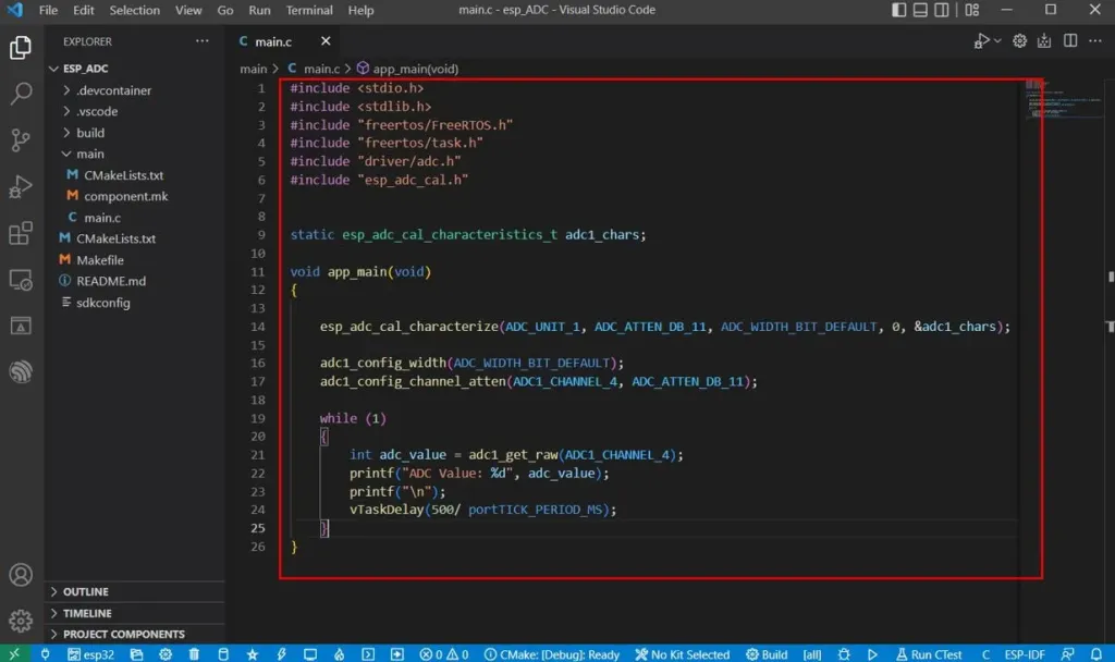 Код АЦП EPS32 в VS Code Код АЦП EPS32 в VS Code