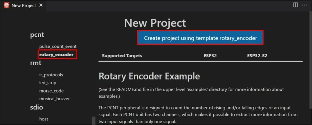 Создание проекта с использованием шаблона rotary_encoder Создание проекта с использованием шаблона rotary_encoder