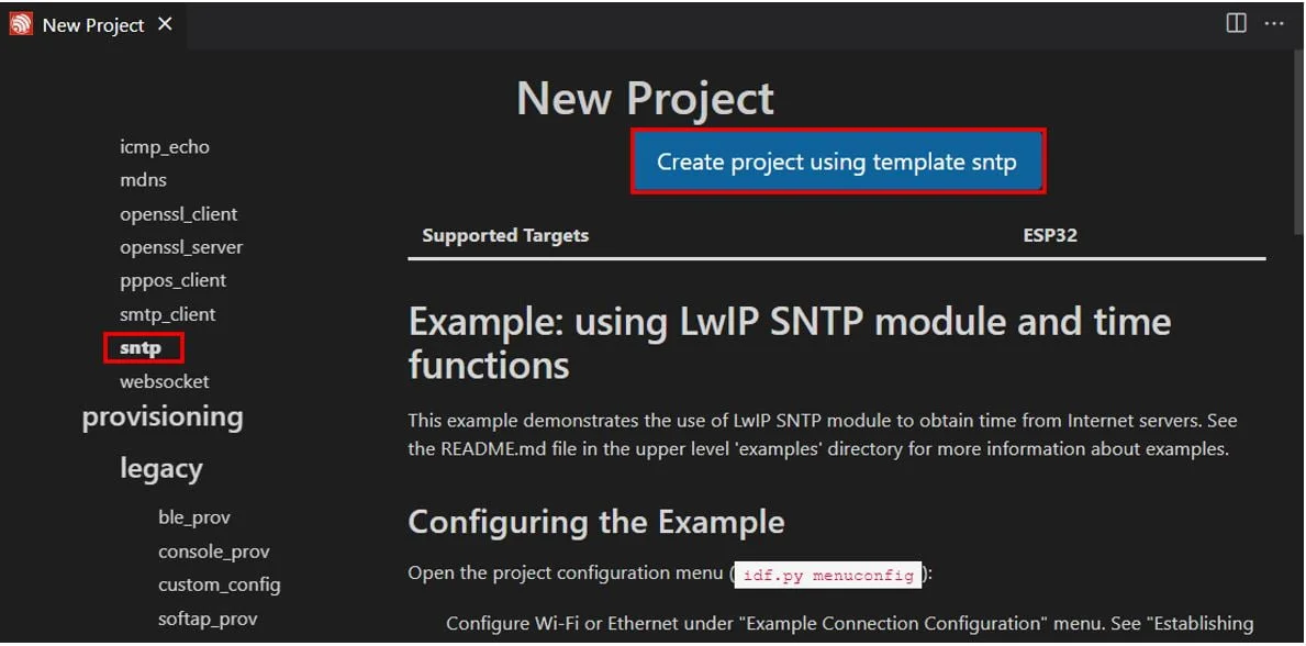 Создание проекта в ESP-IDF с использованием шаблона sntp Создание проекта в ESP-IDF с использованием шаблона sntp