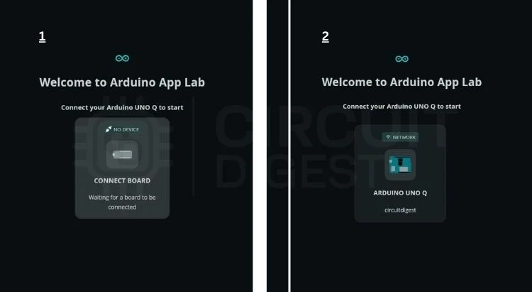 Приветственный экран Arduino App Lab