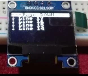 Демонстрация перемещения текста вниз страницы на экране OLED-дисплея Демонстрация перемещения текста вниз страницы на экране OLED-дисплея