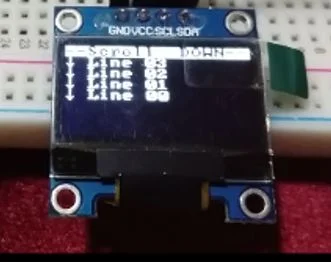 Демонстрация скроллинга текста вниз на экране OLED-дисплея Демонстрация скроллинга текста вниз на экране OLED-дисплея