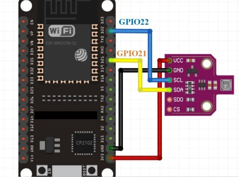 Схема подключения датчика BME680 к плате ESP32